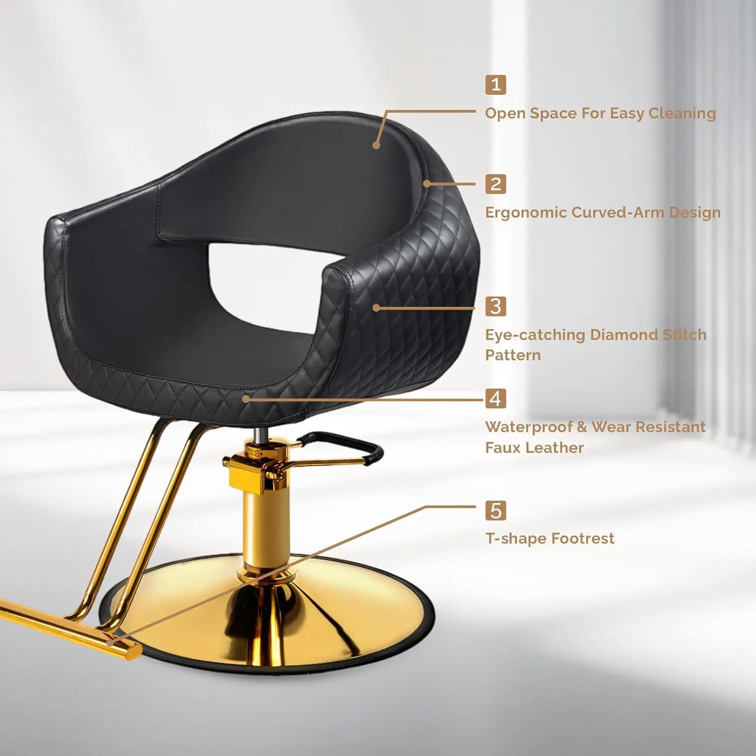 Omysalon Barber Chairs For Barbershop Black & Gold Styling Chair, Salon Chair For Hair Stylist, Heavy Duty Hydraulic Pump, - Image 5