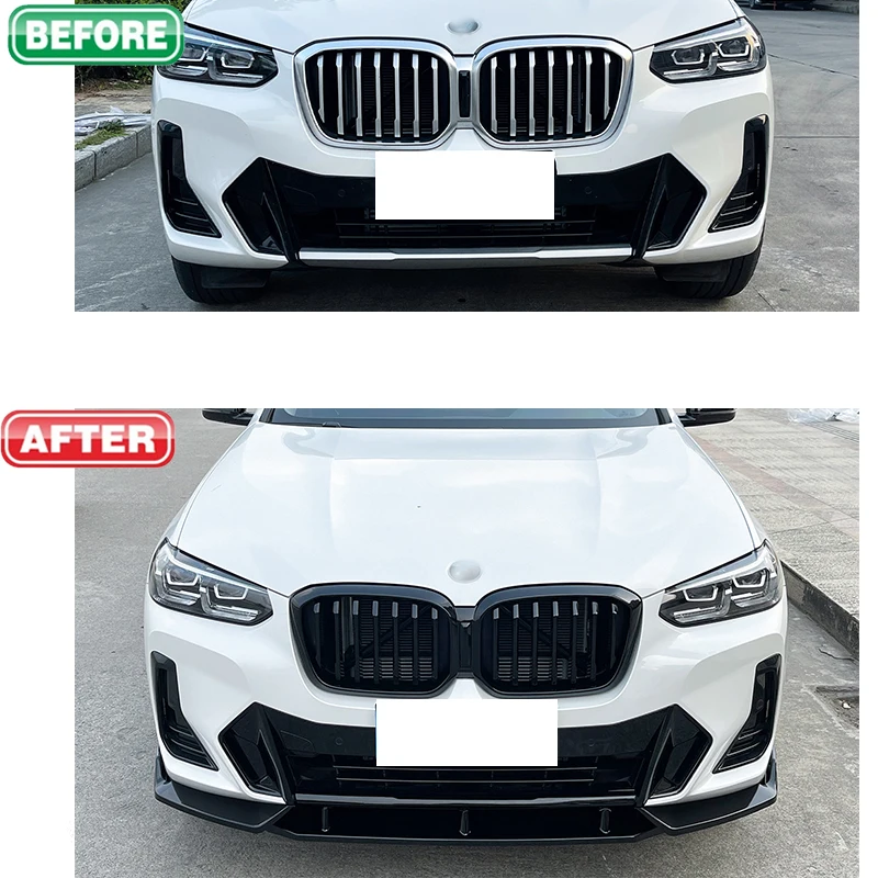 BMW X3 2022-2024용 글로시 블랙 ABS 프론트 범퍼 립 스포일러 바디킷 3PCS 범퍼 보호