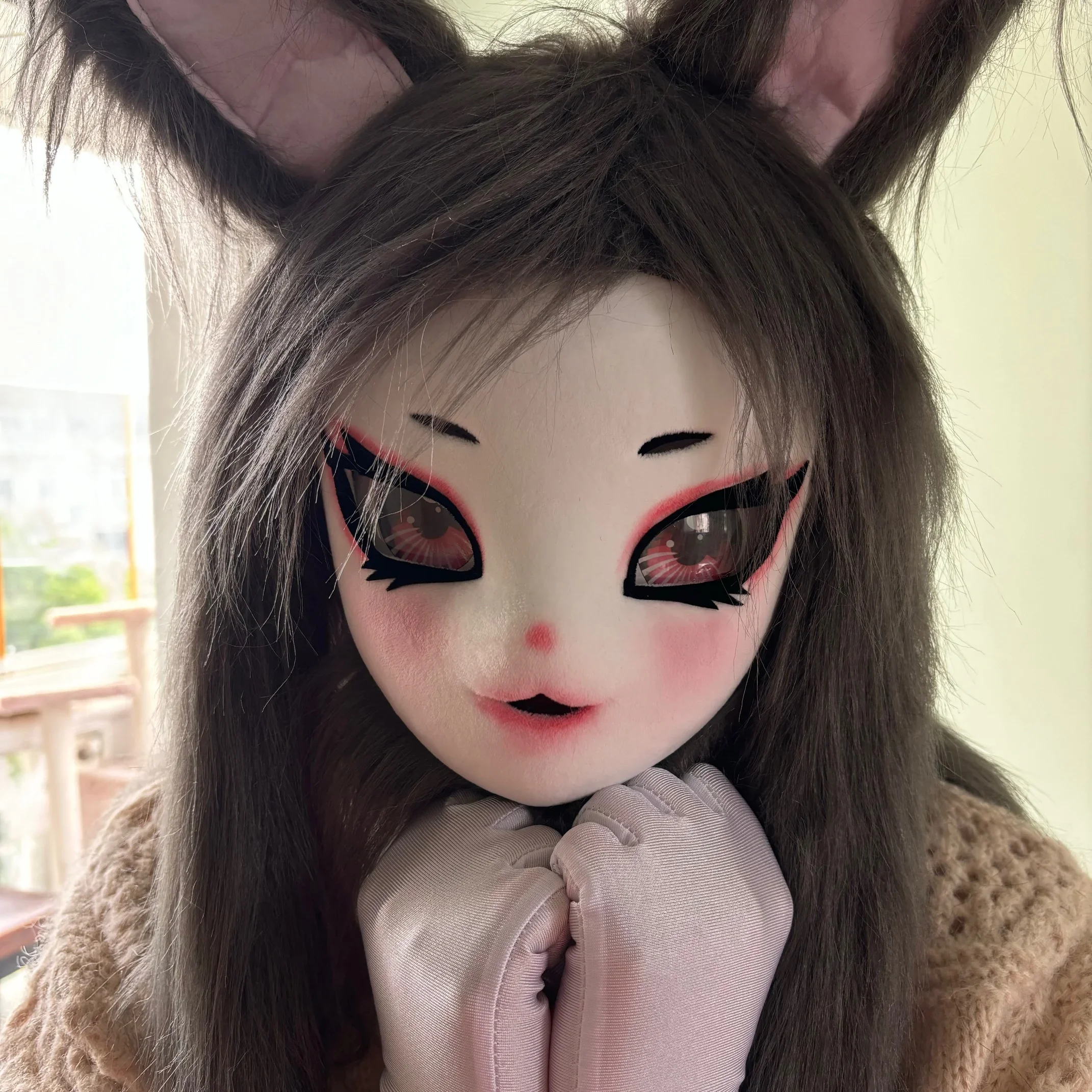 Fursuits Head Rubbit Bunny Kigurumi Headsets Furry Cosplay Costumes Comiket Furries Partial Fursuit Fluffy Lolita Party Costume