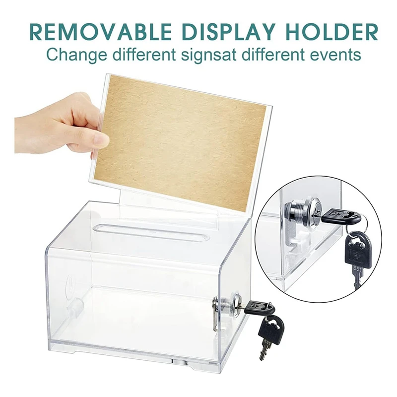 Donation Box 1 Pack With Lock Clear Ballot Box With Sign Holder Suggestion For Fundraising donation box