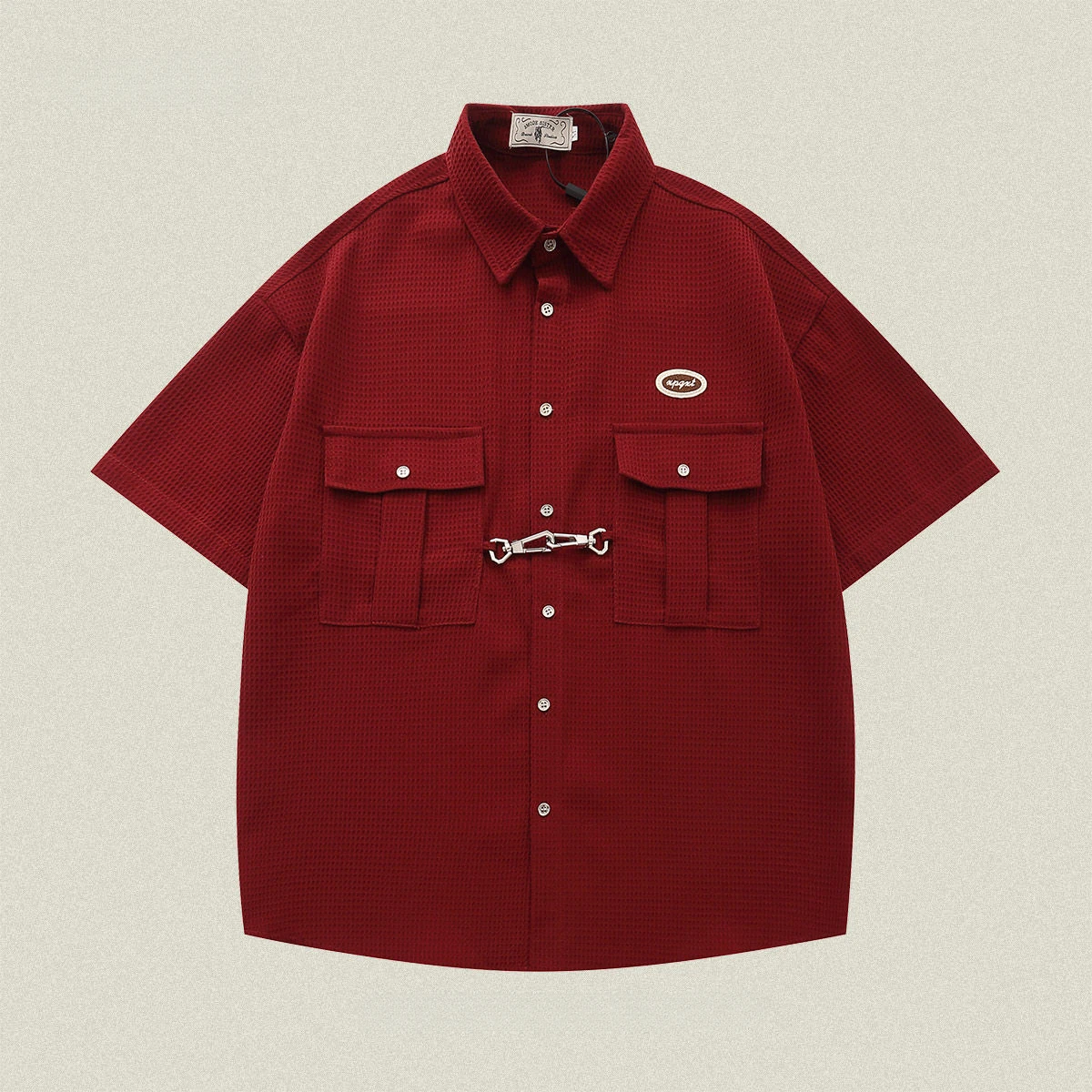 

Korean niche trendy brand retro waffle hip-hop short-sleeved shirt for men summer street American college style versatile shirt