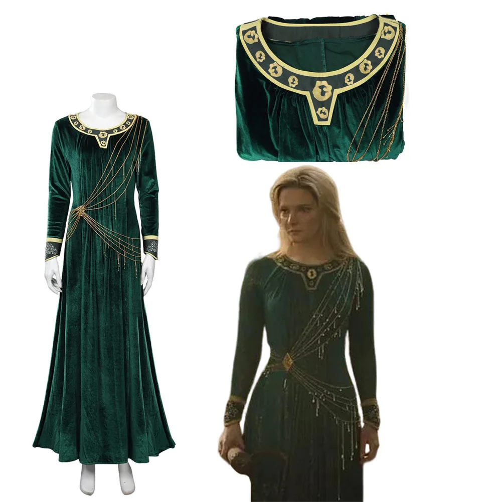 

Galadriel Cosplay Women Costume TV Power Season 1 Noldor Lady Roleplay Fantasia Green Dress Halloween Carnival Clothes Disguise