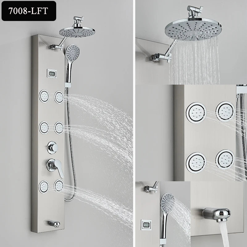 Description Picture 3 of itemLED Light Shower System Bath Shower Column Black Rain Waterfall Shower Panel Bidet Faucet with Handshower Massage Jets Spout