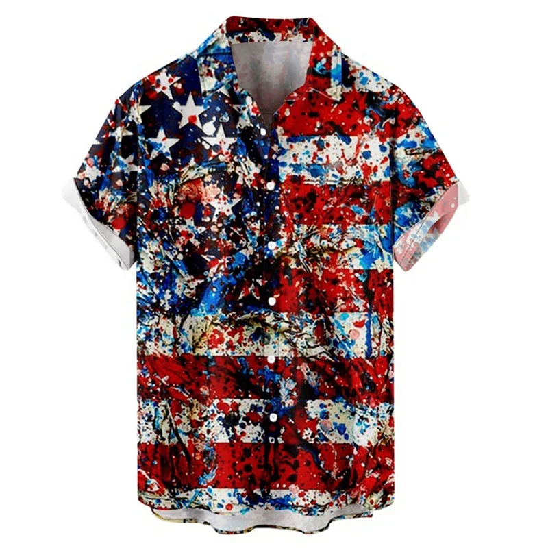 Camisetas con estampado de bandera del Día de la Independencia para hombre, camisetas con botones personalizadas con impresión digital 3D, camisetas de playa de manga corta de gran tamaño