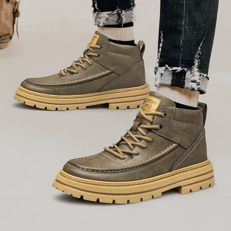 Big Size Men Boots Elevator Shoes High Quality Leather Ankle Boots Hidden Heels Heightening Shoes Man 7CM Masculino Taller Shoes