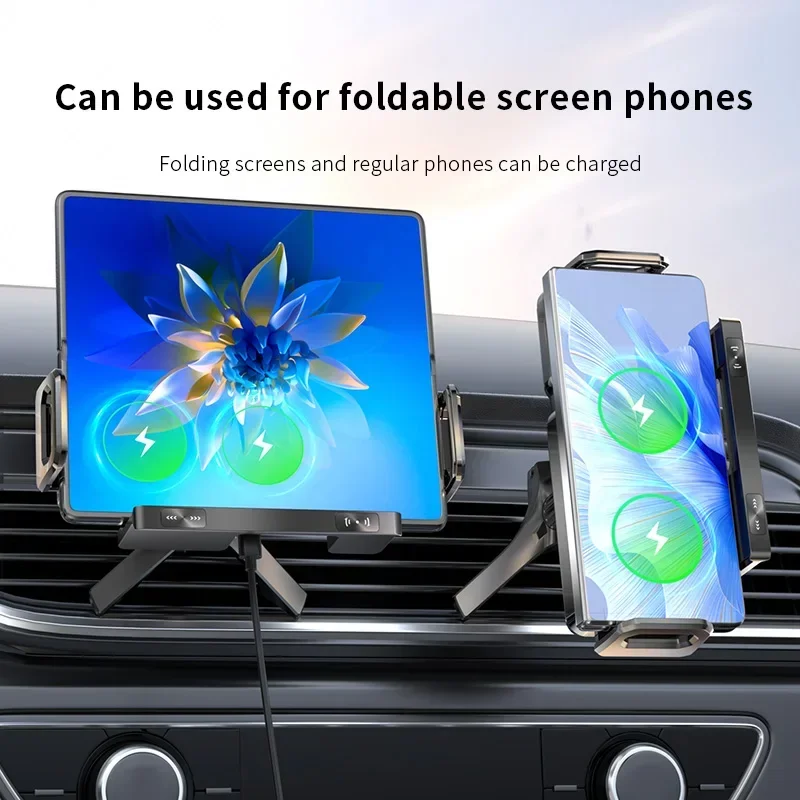 Automatisches kabelloses Dual-Coil-Ladegerät für iPhone Samsung Galaxy Z Fold 2 Flip 4 3 Telefonhalter Auto-Schnellladestation_voghion.com
