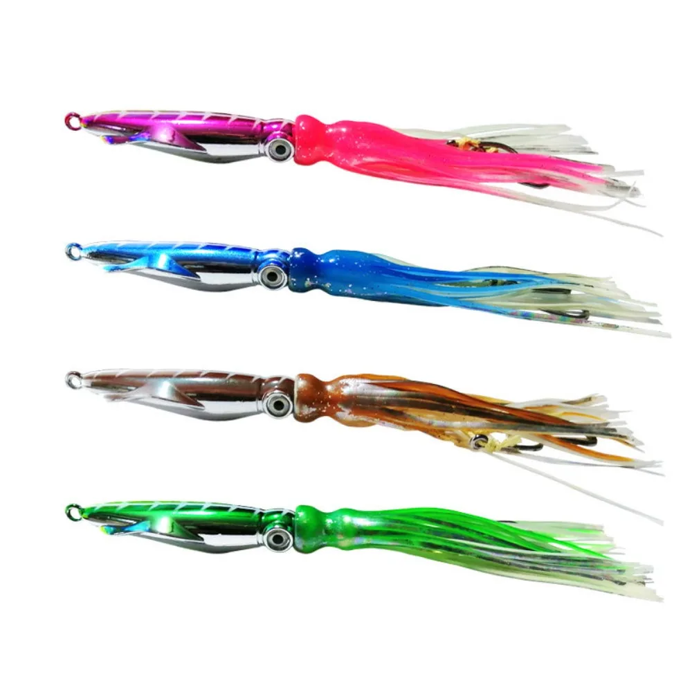 

Luminous Durable 60g 100g Soft Silicone tail Swim UV Saltwater Octopus Bait Fishing Tackle Squid Skirt Lure long tail