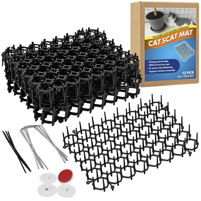 12Pcs/set Garden Anti-Cat Prickle Mat Cat Scat Mat with Ground Spikes and Cable Ties Keep Cat Dog Away Digging Repellent Mat 3