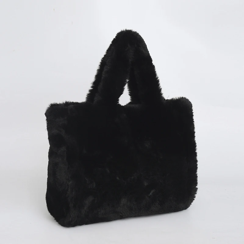 Plush Faux Fur Tote Bag Large Capacity Soft Handbag