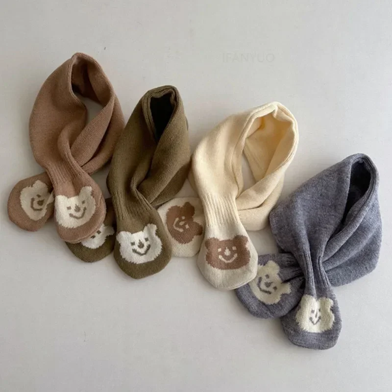 Korean Cartoon Baby Scarf Autumn Winter New Cute Warm Knitted Bear Children Neckerchief Soft Comfortable Boys Girls Kids Scarves