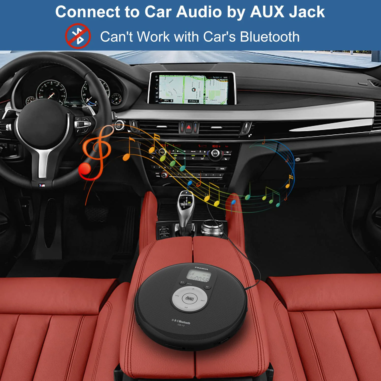 PANDA Portable CD Player with Bluetooth, Headphone Jack, LCD Display, Compact Walkman CD Player, Supports AC/DC Power