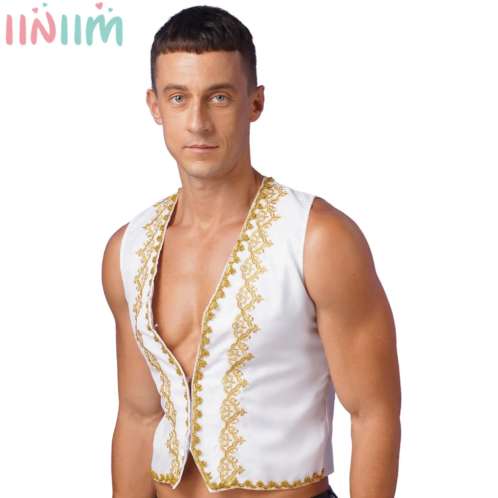 

Mens Theme Party Steampunk Victorian Vest Gold Trims Embroidery Medieval Gothic Waistcoat Arabian Prince Vest Halloween Costumes