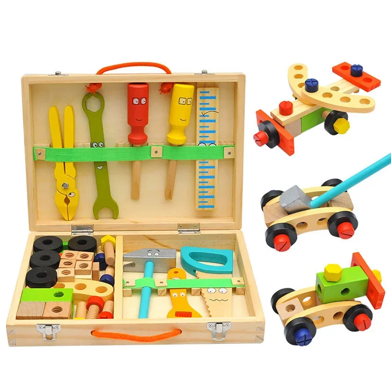 Montessori Baby Educational Toys Kids Wooden Multifunctional Tools Kit Set Box Toy Nut Wrench Boys for Children Games Gifts 6
