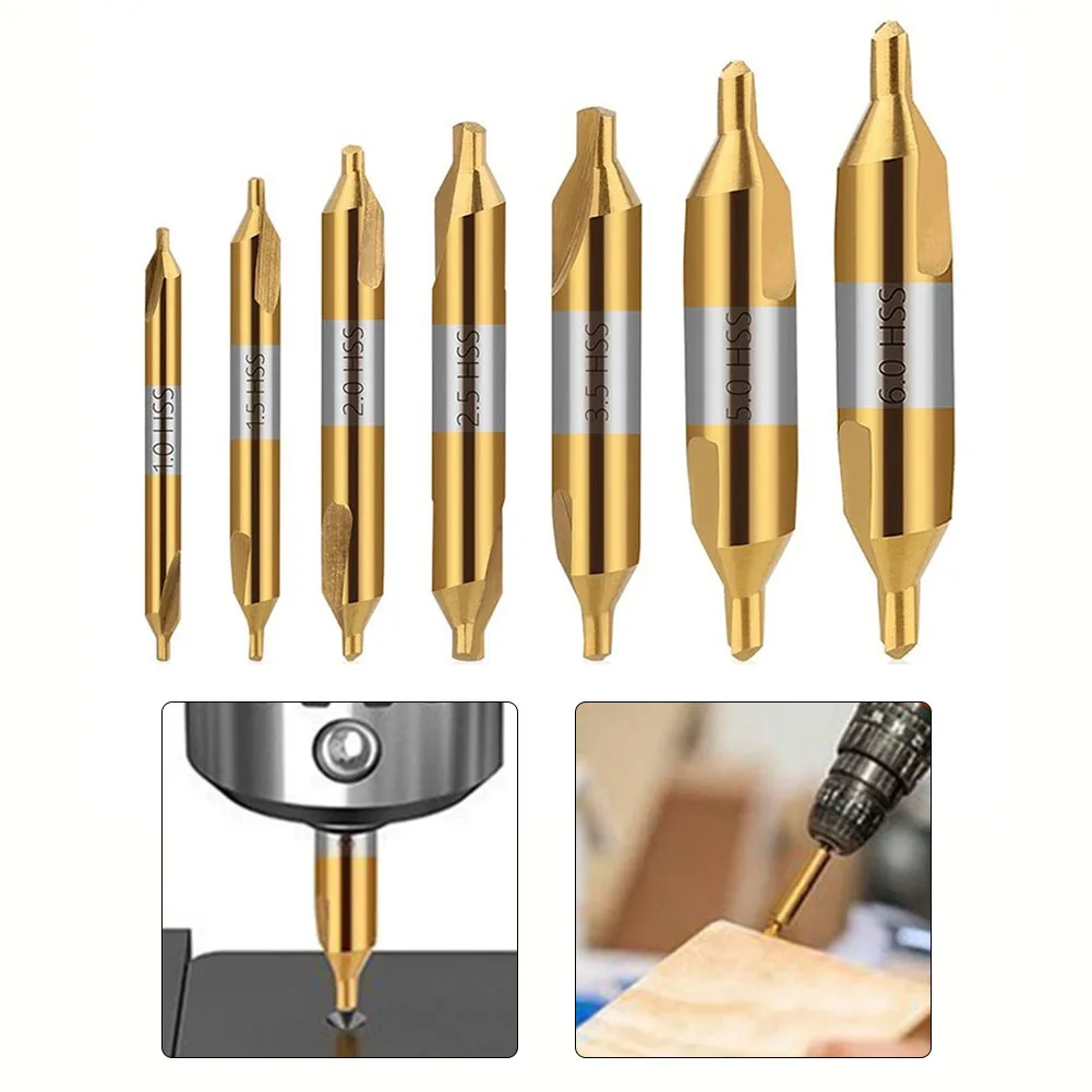 

7pc Center Drill Bits 60 Degree TiN Coated Combined Countersinks Drill Hole Cutter For Positioning Chamfering Tools