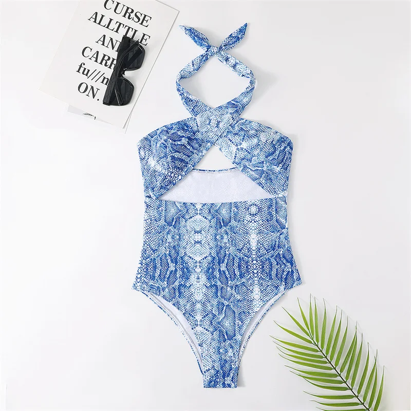 

Women One Piece Swimsuit 2023 Sexy Printed Backless Swimwear Female Ladies Holiday Beach Bather Monokini