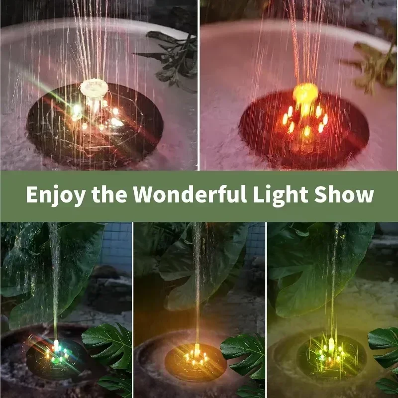 16/18CM 태양열 새 목욕대 분수, 3W 컬러풀 LED 조명이 있는 6노즐 워터 펌프 태양열 새 목욕대 분수