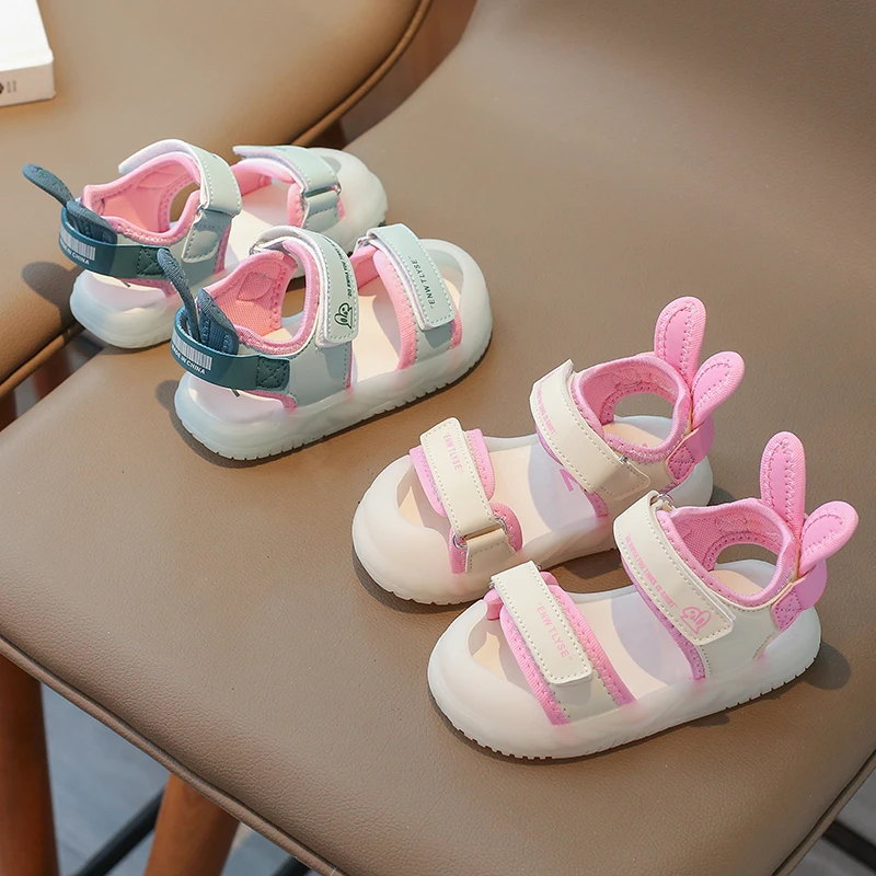 Children's Sandals 2-12 Years Old Cartoon Greenish Pink Soft Boys Girls Beach Shoes Casual Non-slip Kids Baby Sports Sandals 3