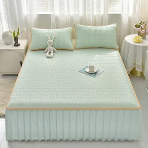 Summer Cool Latex Cool Bed Mat Soft Cooling Fitted Bed Sheet Mattress Protector Cover Bedspread Bed Skirt Pillowcase 3pcs Set