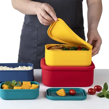 300-2100ML Silicone Lunch Box Silicone Food Containers Reusable  Fresh-keeping Box Containers Fruit Snack Bento Box Picnic Case