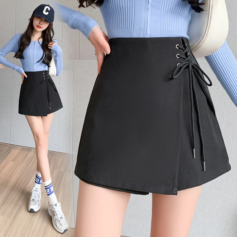 2023 Spring/Summer New Small Guy Strap High Waist Suit Half Skirt Covering Crotch Show Thin A-line Skirt Shorts for Women