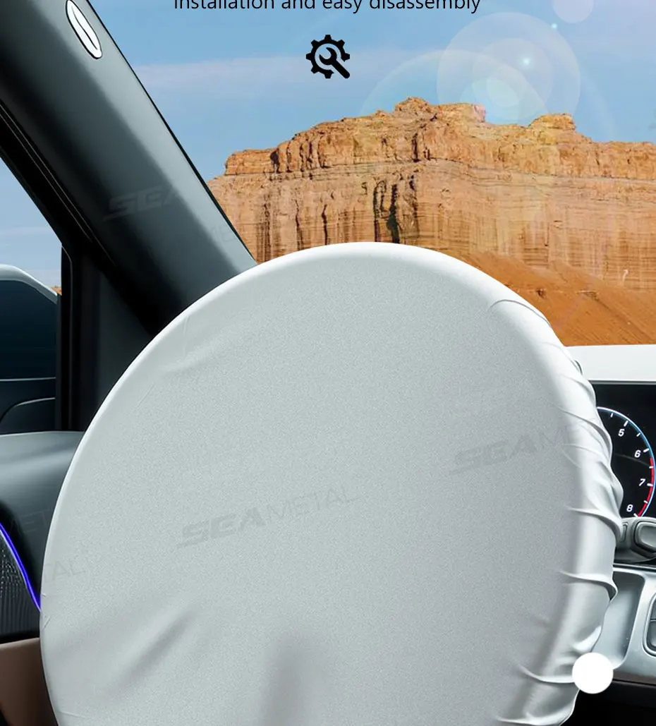 BLALION Universeller Auto-Lenkrad-Sonnenschutz Silberbeschichteter Stoff Sonnenschutz Hitzeschutz Auto-Innenausstattung Zubehör – Detail 3