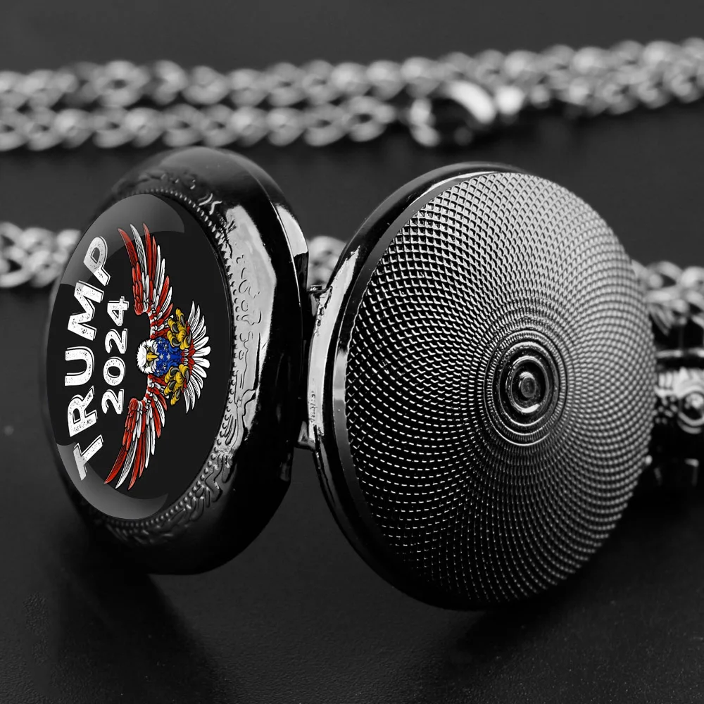 Trump Design Glass Dome Quartz Pocket Watch with Durable Chain Arabic Numeral Dial for Men and Women Creative Gifts quartz watch pocket watch