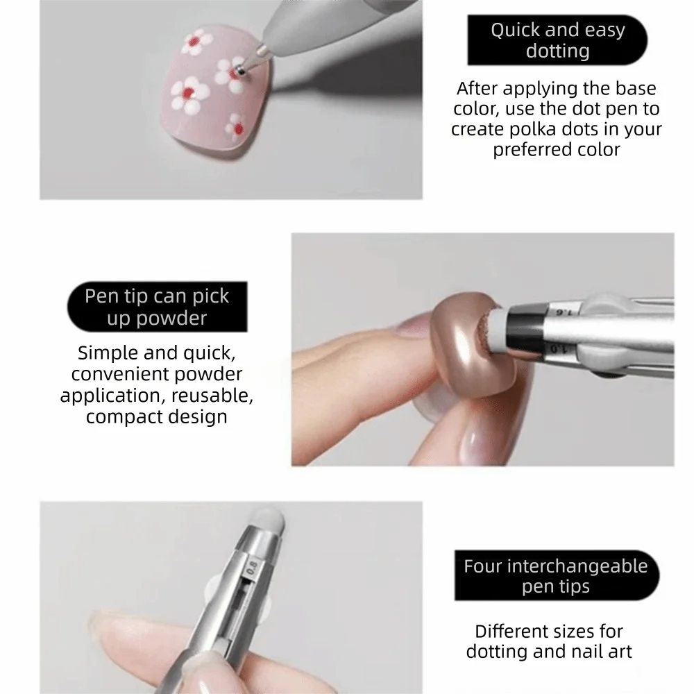 5-in-1 네일 아트 도팅 펜 DIY 0.8/1.0/1.6/2.0mm 네일 도트 페인트 펜 멀티팁 다양한 사이즈 네일 아트 볼펜