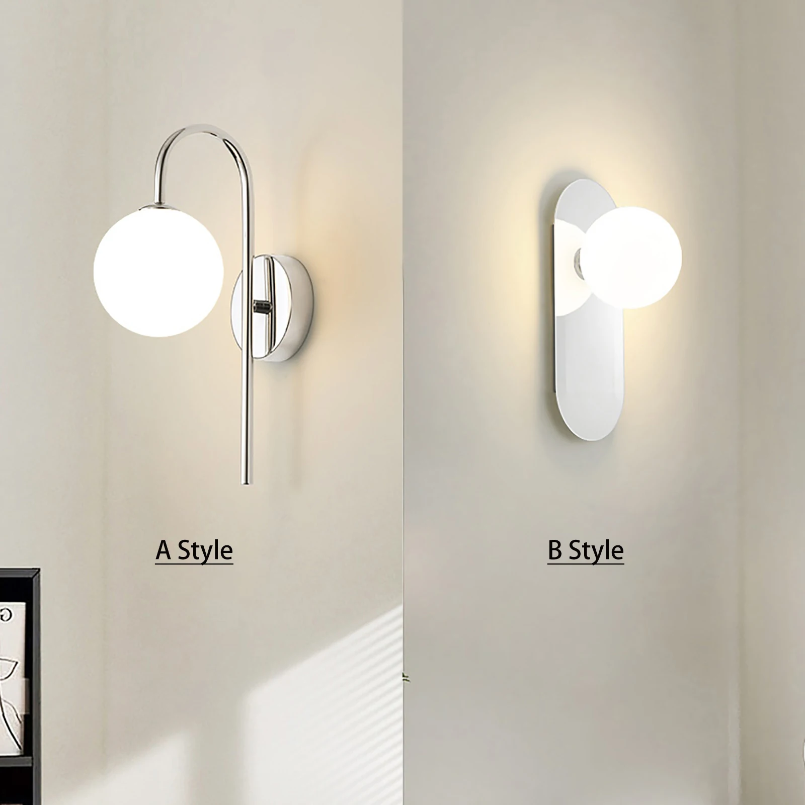 Chrome Wall Sconces, Modern LED Wall Lamp w/Glass Ball, 3000K Warm White Light for Living Rm, Bedrm, Bath Vanity (No Switch)