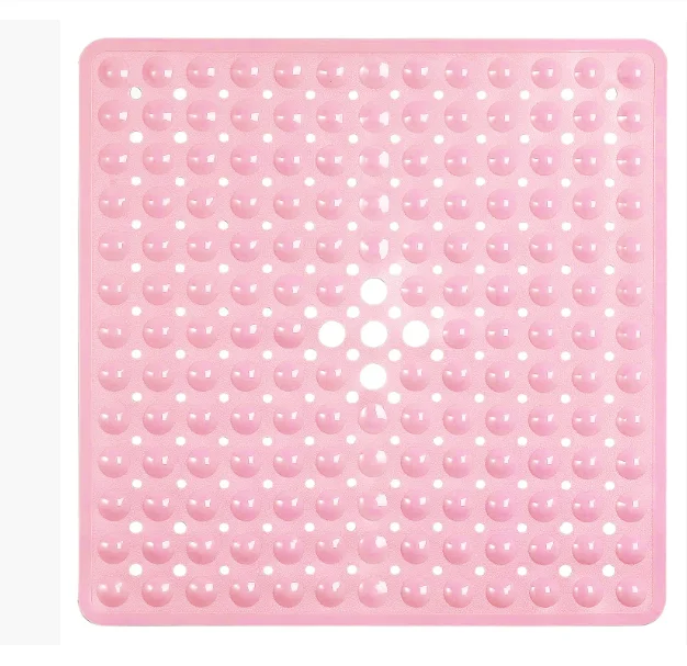 Square Bath Shower Tub Mat for Bathroom Non Slip Bathtub Mats with Suction Cups Drain Holes Machine Washable 53x53cm/ 21x21 Inch