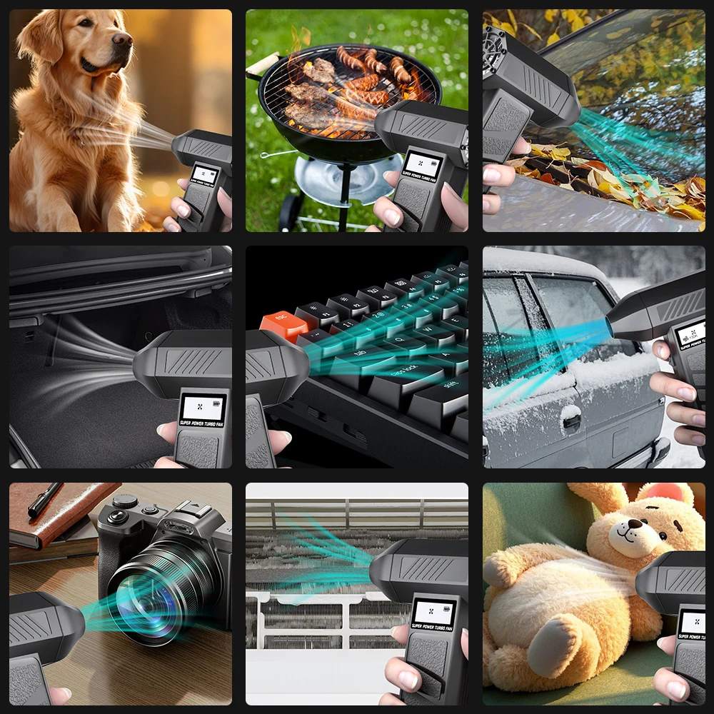 Turbo Fan Cleaning Jet Blower Tool Portable 130000 RPM Electric Air Duster 4 Gears Adjustable Car Blowing Snow Type-C Charging