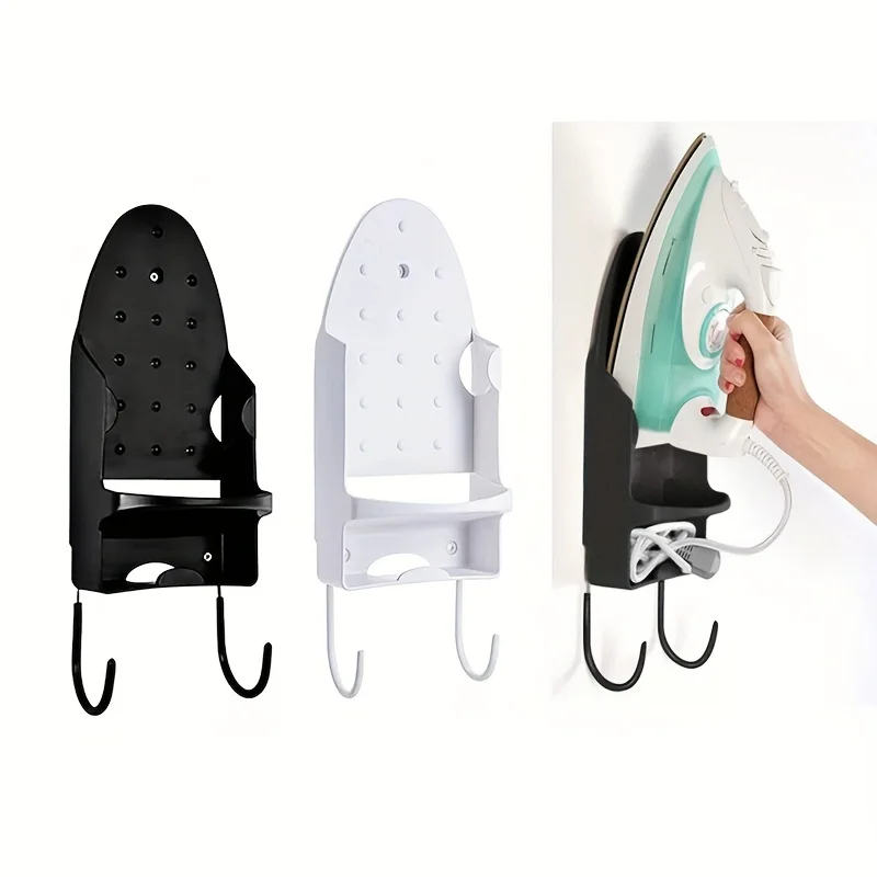 

1pc Steam Electric Iron Plastic Storage Rack For Wall, Wall Mounted Steam Generator Storage Shelf Container With 2 Hooks, Hangin