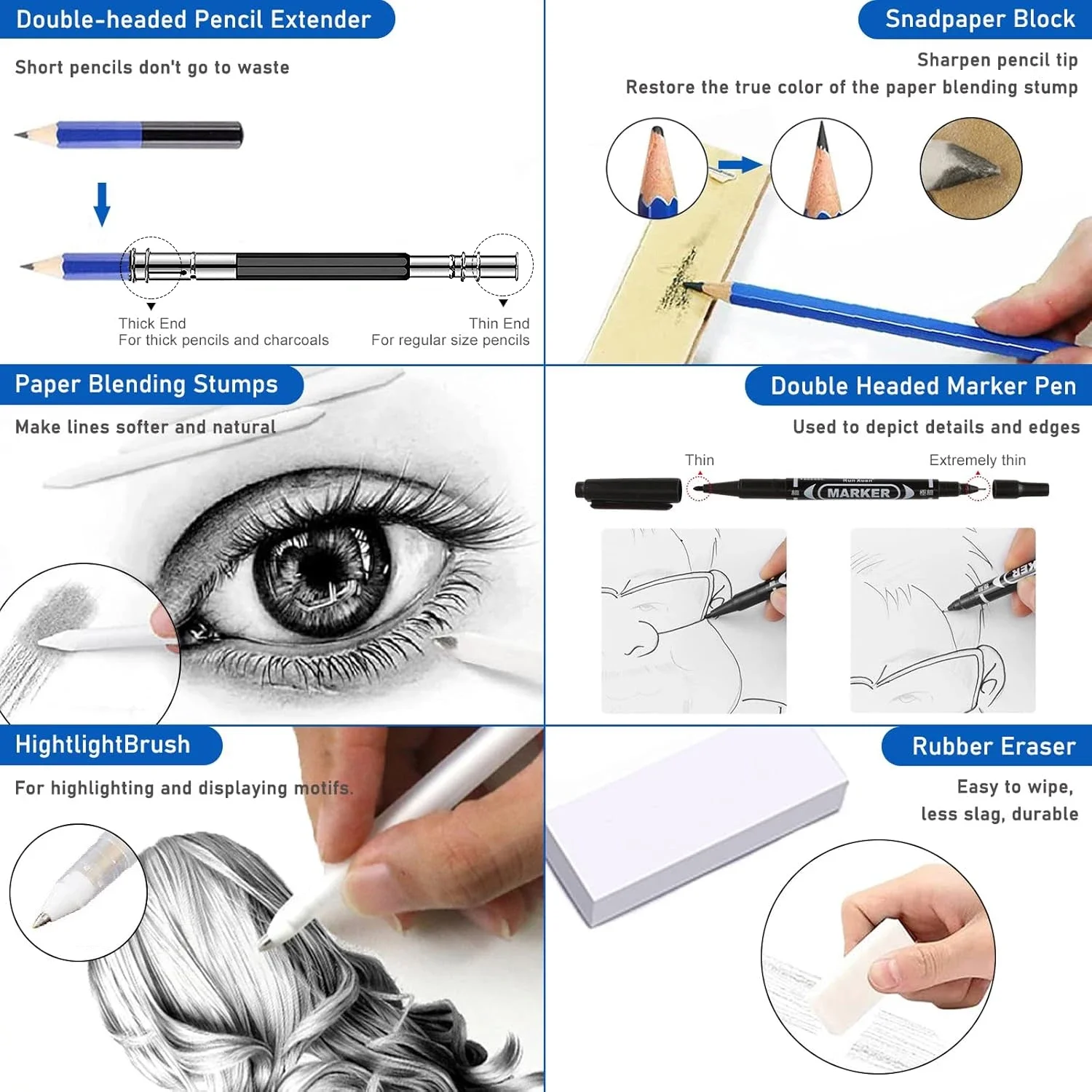54/73/146 팩 드로잉 스케치 세트, 3색 스케치북, 흑연, 목탄 연필 포함, 음영, 블렌딩에 이상적