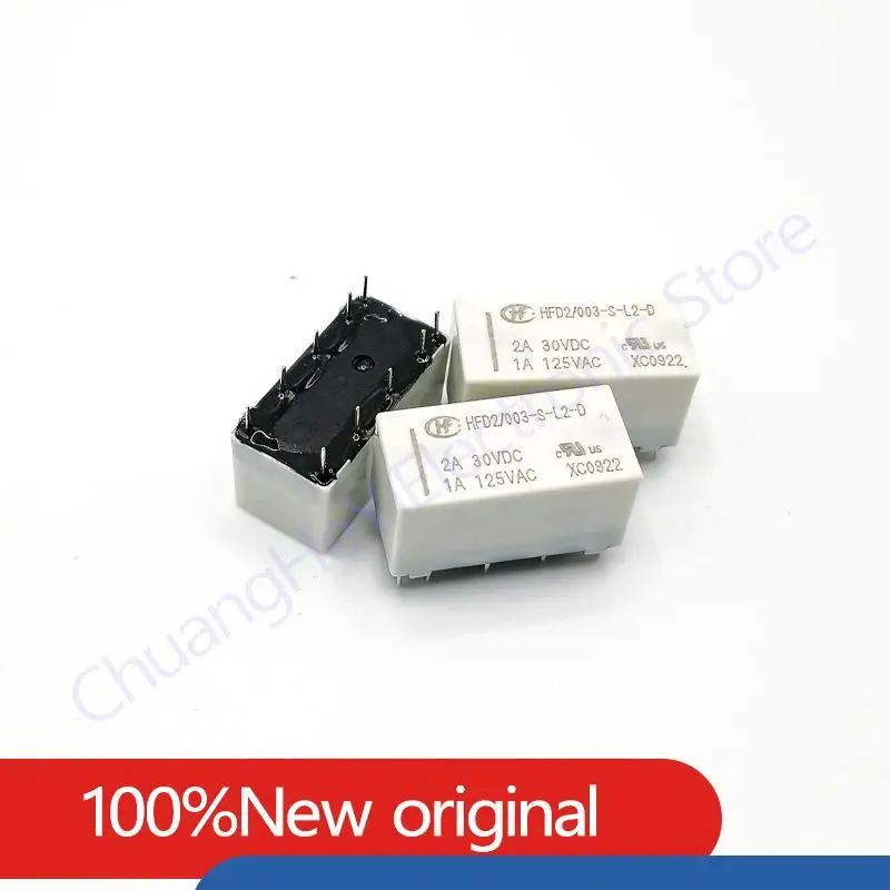 Relé de enclavamiento biestable de bobina de 5V, DPDT, 30VDC, 2A, 125VAC, HFD2/003SL2D, HFD2