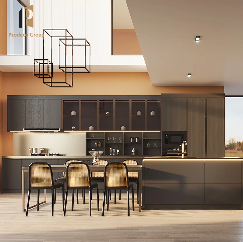 ตู้ครัวเฟอร์นิเจอร์สีดําด้านที่ทันสมัยออกแบบตู้ครัวพีวีซี 1