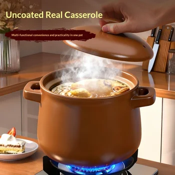 Stock Pot Unglazed Ceramic Clay Soup Stew Pot Stovetop Gas Stove Safe High Temperature Resistant Dry Heat Resistant Home Kitchen 1