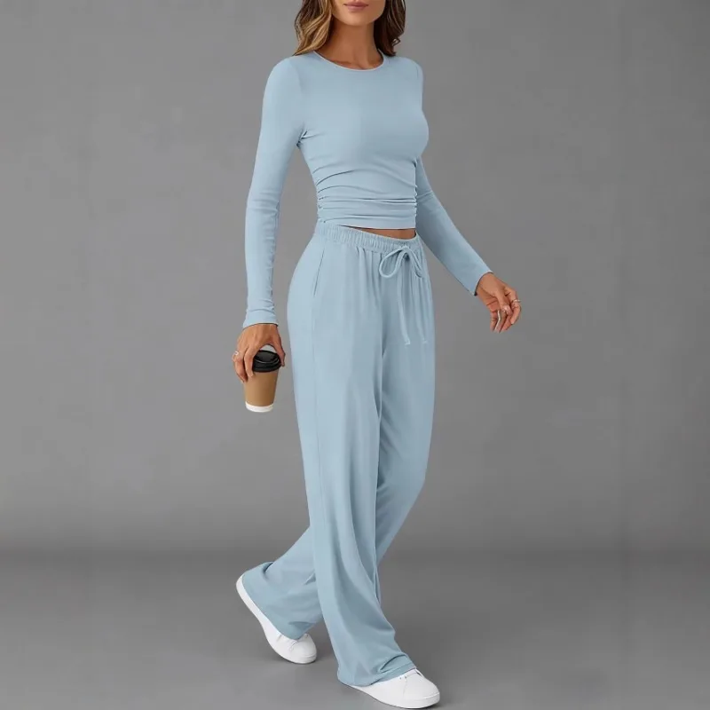 Abbigliamento da donna Moda europea americana Sport casual Autunno Inverno Tinta unita con coulisse Set di pantaloni a maniche lunghe