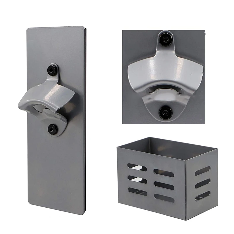 

Wall-Mounted Magnetic Beer Bottle Opener With Cap Collector Catcher,For Kitchen Use,Gray