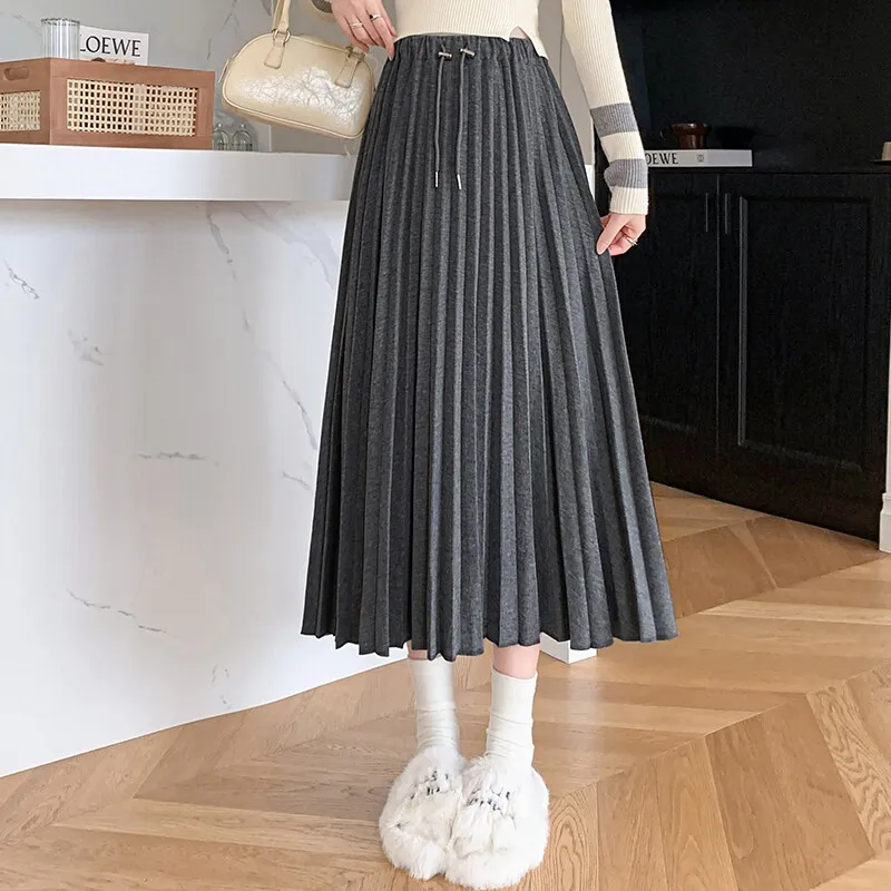 C72094# Maternity Skirt A Line Pleated Design Skirts Korean Style Maxi Dress Midi Pregnancy Skirt