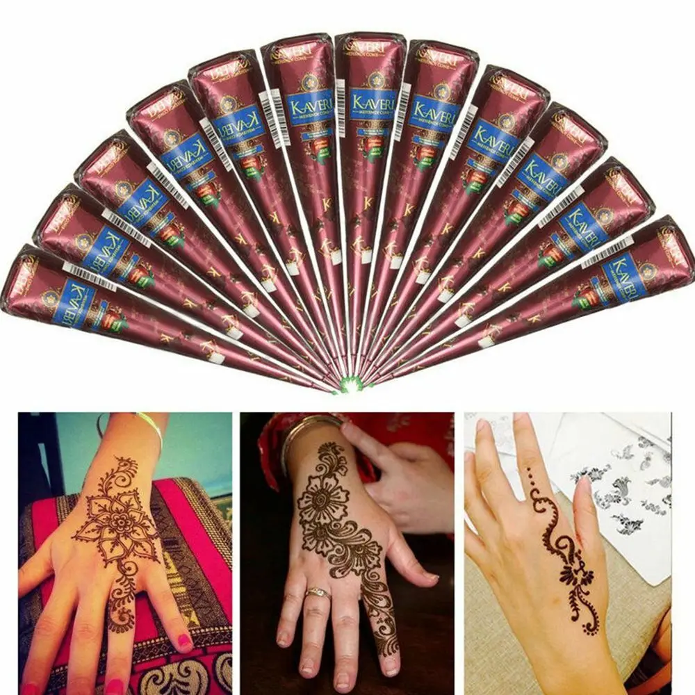 

3 Colors Natural Herbal Henna Cones Temporary Tattoo Waterproof Body Art Paint Mehandi Ink
