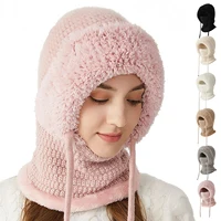 Women Fleece Lined Knit Hat Set Winter Warm Knitted Hat 3 in 1 Hooded One Piece Snow Cap W/Scarf & Mask for Cold Weather Protect 5