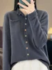 2024 New Fashion Women Sweater Spring 100% Pure Merino Wool Cardigan Ruffled-collar Jacket Female Clothing Grace Knitwear Tops 2