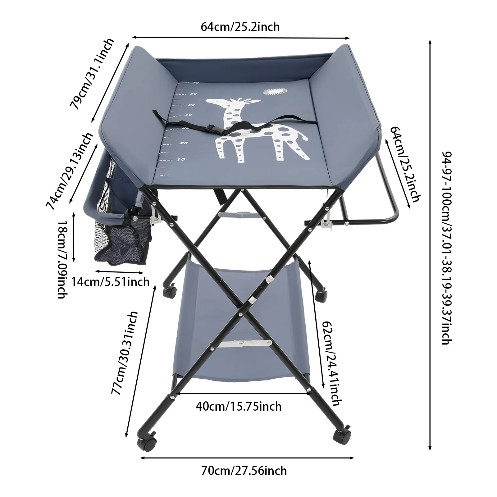 Wickeltisch für Babys, 3-in-1-Wickelunterlage, Wickelstation für Kinderzimmer, faltbarer Wickeltisch für Kinderzimmer, Badematte mit Aufbewahrungsbeuteln – Detail 23