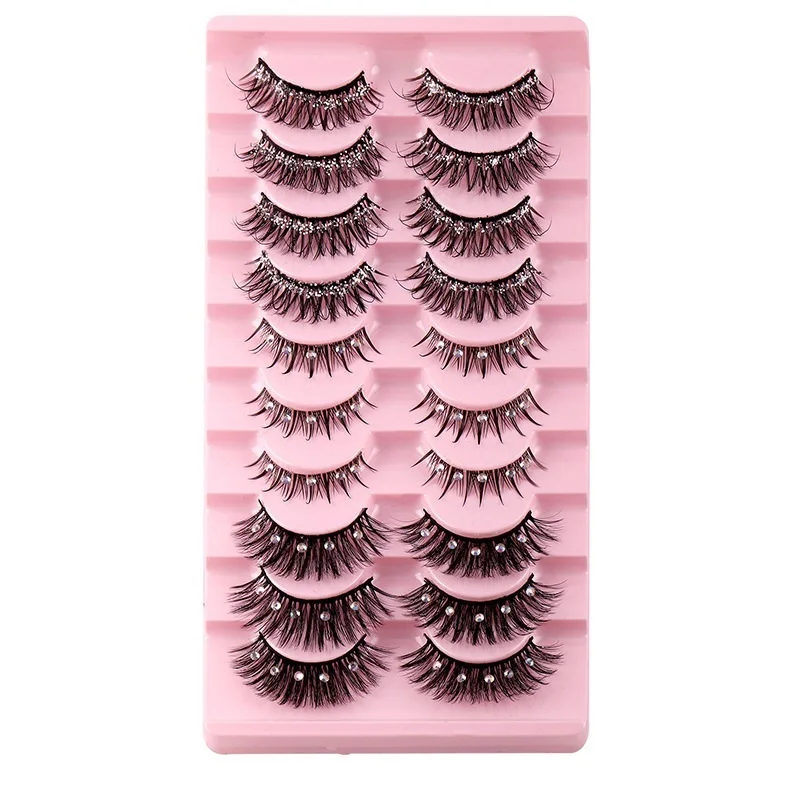 

Handmade Reusable Glitter & Shimmery Fake Lashes Curly Crisscross Multilayer Thick Mink False Eyelashes Extensions 50 Sets/Lot