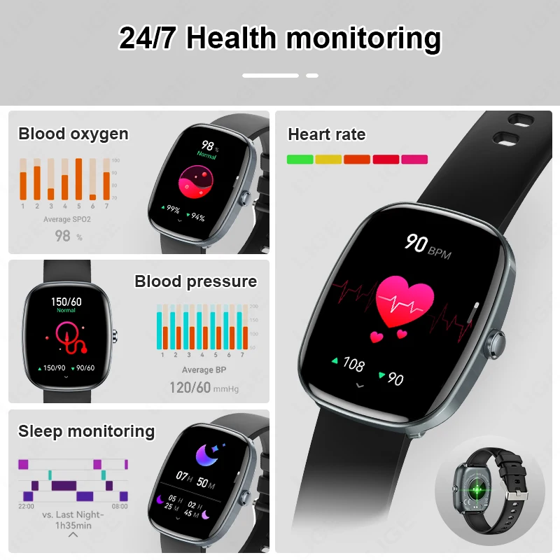 LIGE Fashion 1.83 inch HD Screen Smart Watch Women IP68 Waterproof Bluetooth Call Men Watches 24-hours Health Monitor Smartwatch