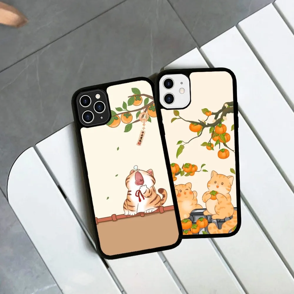 

cartoon Persimmon pattern Phone Case Silicone PC+TPU Case For iPhone 14 11 12 13 Pro Max 8 7 6 Plus X XR Hard Fundas