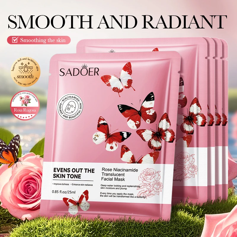 SADOER Rose Face Mask Moisturizing Whitening Hydrating Anti-Aging Facial Masks Sheet Mask for Face Skin Care Products