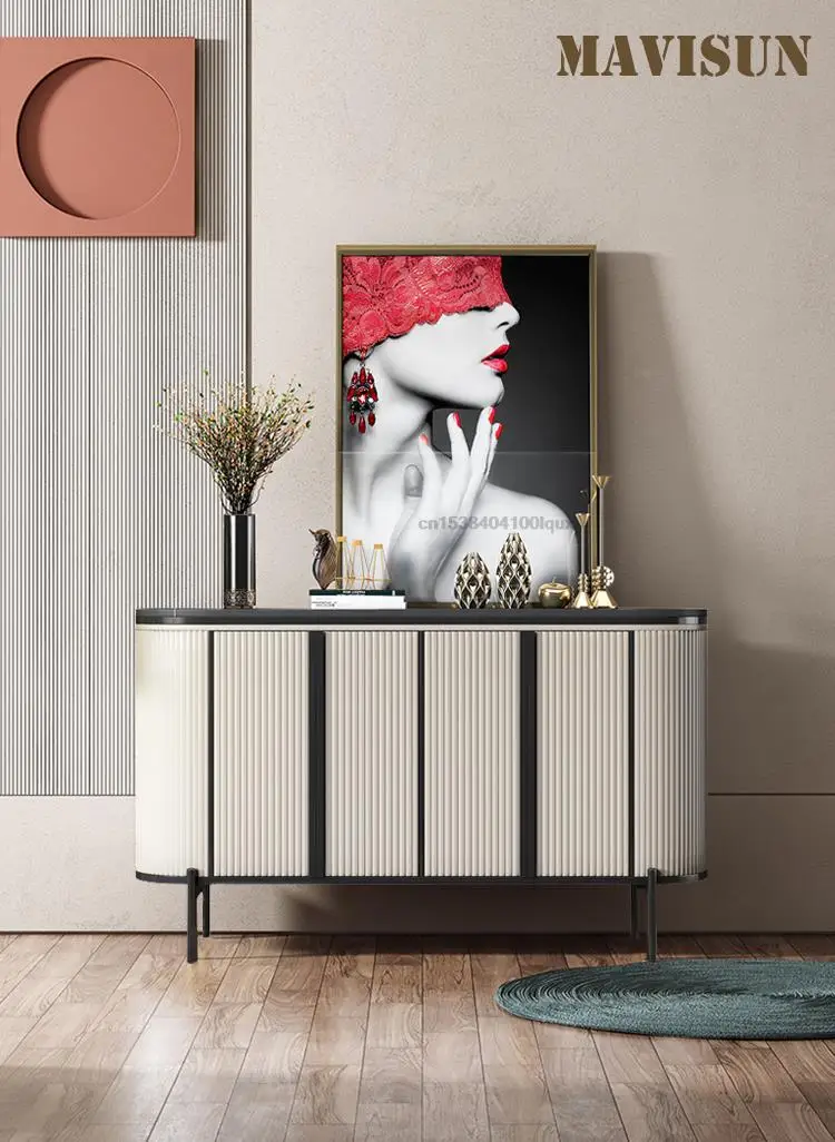 Light Luxury Sideboard Modern Minimalist Living Room Entry Porch Cabinet Marble Decorative Locker European Style High Cabinet