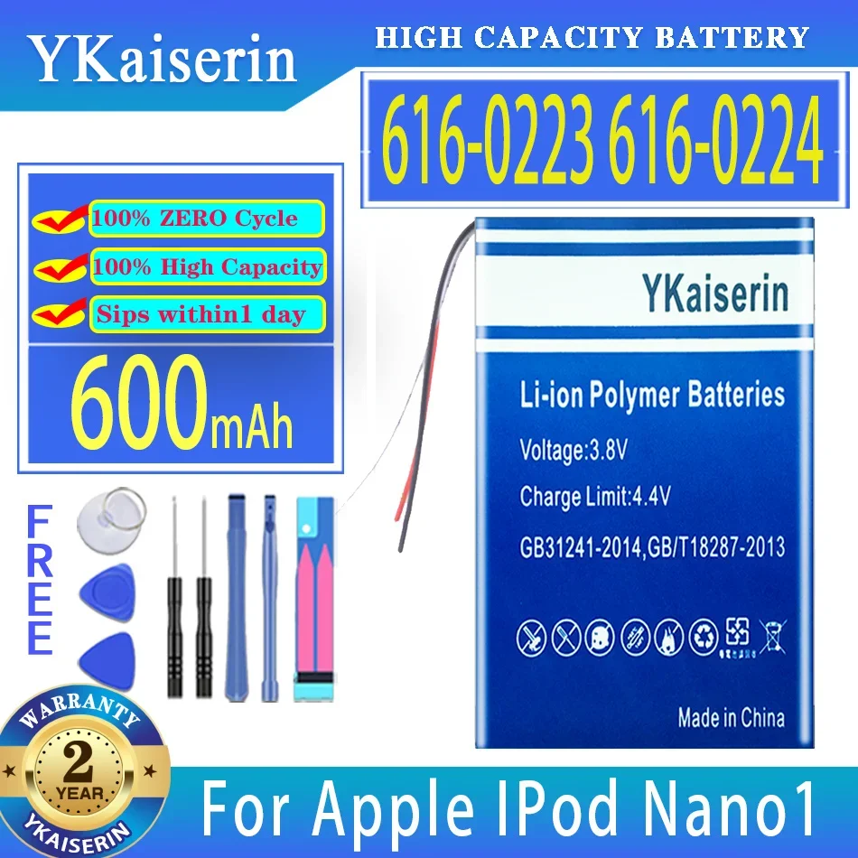 

YKaiserin 600mAh Replacement Battery 616-0223 616-0224 For Apple IPod Nano1 Nano 1st Generation 1 Gen Nano 1 A1137 4gb 2gb 1gb