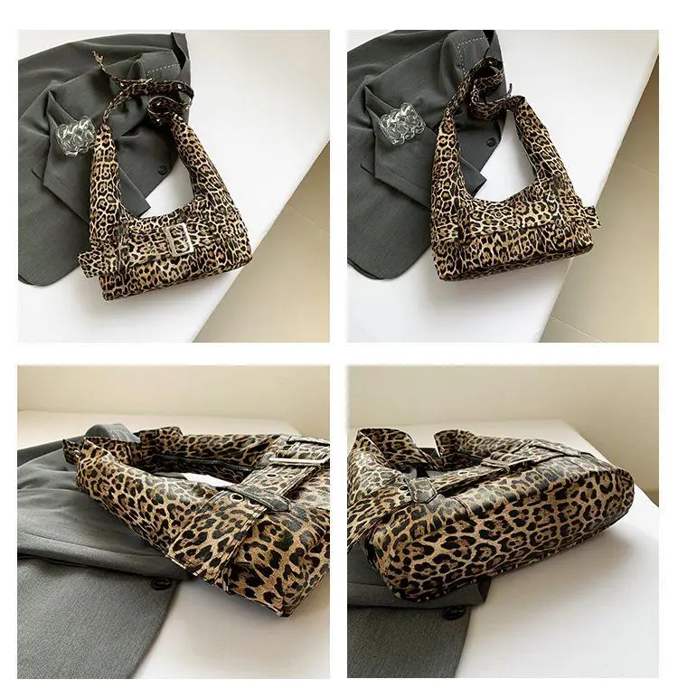 JIAERDI Leopard Print Y2k Shoulder Bags Purse Women Retro Casual Crossbody Bag Female High Street Hobos Bags Handbag Aesthetic