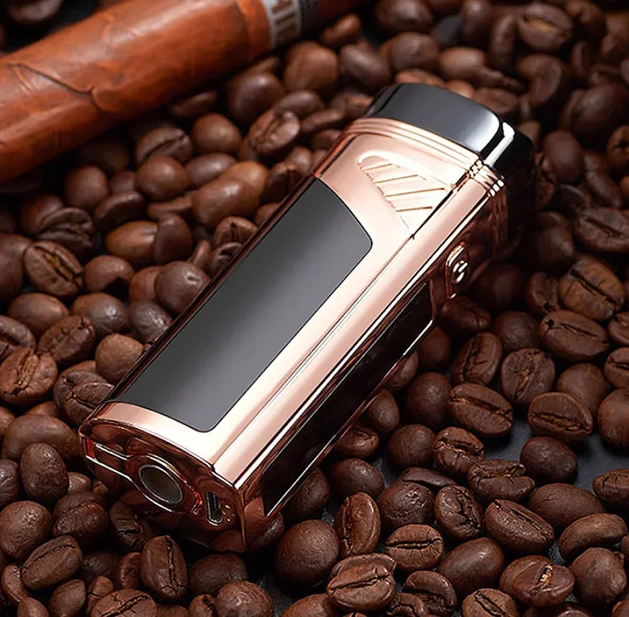 Fingerprint Touch Sensor Jet Turbo Flashlight 3 Flame USb Plasma Charging Electronic Butane Windproof Gas Lighter Gift butane gas lighter,cigarette lighter